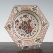 A Chinese export armorial hexagonal soup plate, Yongzheng period, with the arms of Jephson impaling