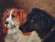Attributed to Alfred Wheeler (1851-1932)oil on board,Head study of two spaniels,initialled,4.5 x
