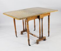 A Victorian satinwood crossbanded Sutherland table, with turned tapering supports, W.3ft 9in.