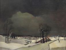 Gustave Helinck (Belgian, 1884-1954)two oils on wooden panels,The Fields of Winter,signed,12 x