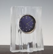 A Daum Art glass mantel timepiece, post war, moulded as shards of ice, with paste jewelling to the