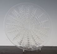 A Rene Lalique Oursins opalescent glass dish, etched mark R LALIQUE FRANCE, 11in.