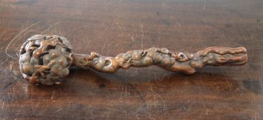 A Chinese boxwood ruyi sceptre, carved as a gnarled pine branch, 35.5cm.