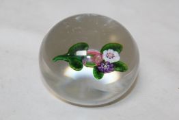 A Clichy three-flower nosegay and pink cabbage rose paperweight, 19th century, with five leaves, 2.
