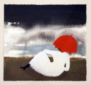 § Mary Fedden (1915 - )watercolour with gouache,Woman with a red umbrella,signed and dated 1977,7 x