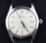 A gentleman`s late 1940`s stainless steel midsize Rolex Oyster Speedking Precision manual wind