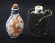 Two Chinese enamelled porcelain `dragon` snuff bottles, 1821-50, the first of pear form painted