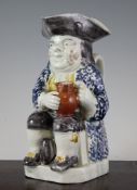 A Pearlware Hearty Goodfellow Toby jug, of Ralph Wood type, c.1795, with a blue mottled jacket and