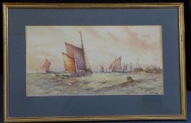 W. Stewartpair of watercolours,Fishing boats off the coast,signed,9.5 x 18.5in.