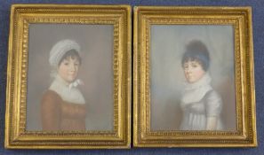 English Provincial School c.1800pair of pastels,Portraits of ladies,9 x 7in.