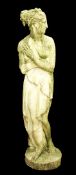 A large reconstituted stone classical female figure of a surprised bather, H.5ft 9in.