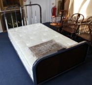 A French Art Deco chrome and kingwood single bed, the headboard with square sectioned slats and