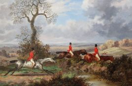 Dean Wolstenholme the Younger (1798-1882)set of 4 oils on mahogany panels,Fox hunting scenes,