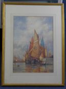 Frederick James Aldridge (1850-1933)watercolour,Shipping off Venice,signed,20.5 x 14.5in.