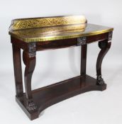 A George IV rosewood and brass marquetry bowfront console table, attributable to George Oakley, the