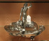 An Argentor Art Nouveau pewter figural three section centrepiece, marks to base, 12in.