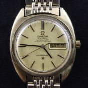 A gentleman`s late 1960`s gold plated and steel Omega Constellation chronometer automatic wrist