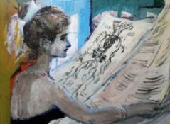 Feliks Topolski (1907-1989)oil on canvas,Woman reading a newspaper,signed,32 x 42in.
