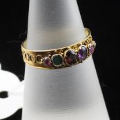 A Victorian 15ct gold and gem set ""Regard"" ring, with cannetile work shank, size M.