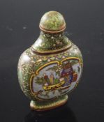 A Chinese cloisonne enamel snuff bottle and matching cover, engraved Qianlong four character