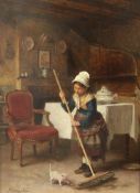 Andre-Henri Dargelas (1828-1906)oil on mahogany panel,`The Little Housewife`,signed,12.5 x 9in.