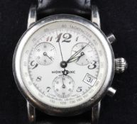 A lady`s stainless steel Mont Blanc Meisterstuck chronograph quartz wrist watch, with Arabic