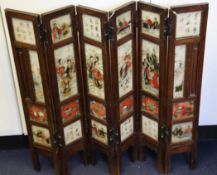 A Chinese rosewood and painted alabaster table screen, 19th century, painted to one side with