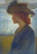 Attributed to William Shackletonoil on board,Study of a young woman beside the sea at sunset,19 x