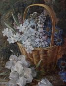 Vincent Clare (1855-1930)pair of oils on canvas,Still lifes of flowers in a basket and grapes in a