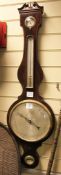 A Regency strung mahogany wheel barometer, with hygrometer, thermometer, level and dial signed