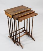 A Regency nest of three rectangular rosewood tables, on turned tapered columns, W.1ft 7.5in.