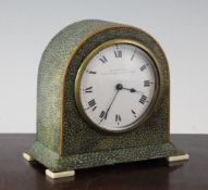 A 1930`s shagreen and ivory cased mantel timepiece, with enamelled Roman dial signed Bravington,