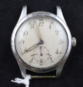 A gentleman`s 1940`s/1950`s stainless steel mid-size military wrist watch, with Arabic dial and