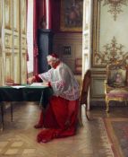 Georges Croegaert (1848-1923)oil on canvas,`A Cardinal Reading`,signed,18 x 15in.