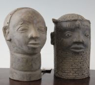 Two West African terracotta heads, probably Benin, largest 7in.