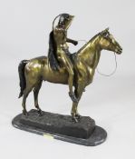 After Dallin. A large bronze model of a Native American Indian, on horseback, brass plaque