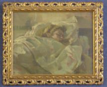 Leslie Cole (1910-1976)oil on board,Girl sleeping, 1950 Bradford Art Gallery Exhibition label