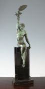 Pierre Le Faguays. A bronze figure of Victory, modelled as a seated athlete holding aloft a palm