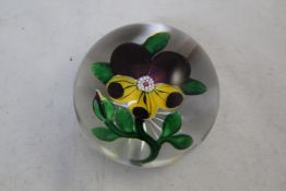 A Baccarat purple and yellow pansy and bud paperweight, c.1850, star-cut base, 2.5in.