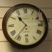 A Victorian mahogany wall timepiece, with painted Roman dial signed Dent, London and unsigned