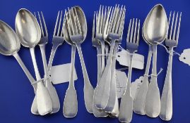 A small group of late 18th and early 19th century French and Belgian flatware, comprising five