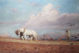 Dora Noyes (Exh.1883-1907)oil on canvas,Ploughing scene,signed and dated 1895,33 x 48in.