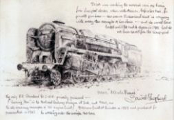 § David Shepherd (1931-)pen and ink,Locomotive `92203 Black Prince`,signed and inscribed with