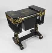 A 19th century Chinese export black lacquered and gilt chinoiserie decorated combination writing /