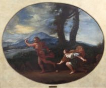 After Francesco Albani (1578-1660)oil on canvas,The Race of Atalanta and Hippomenes,oval, 23 x
