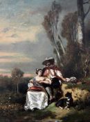 19th century Dutch Schoolpair of oils on wooden panels,Lovers and riders in a landscape,8 x 6in.
