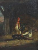 19th century Dutch Schooloil on wooden panel,Chickens in a barn,8.5 x 6.5in.
