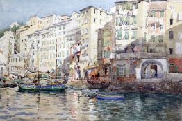 Bernard Cecil Gotch (1876-1964)watercolour,Mediterranean harbour scene,signed,9.5 x 14.5in.