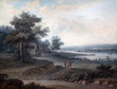 Early 19th century Continental Schoolpair of gouaches,Extensive landscapes with travellers and