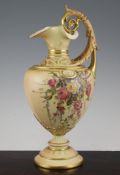 A Royal Worcester blush ivory ewer, attributed to William Hale, date code for 1903, painted with